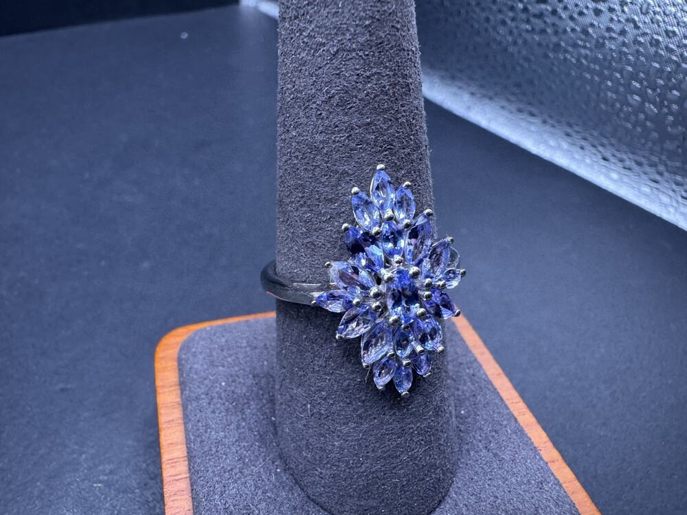 Vintage D'Joy Signed 925 Sterling Silver Real Tanzanite Statement Ring Size 9